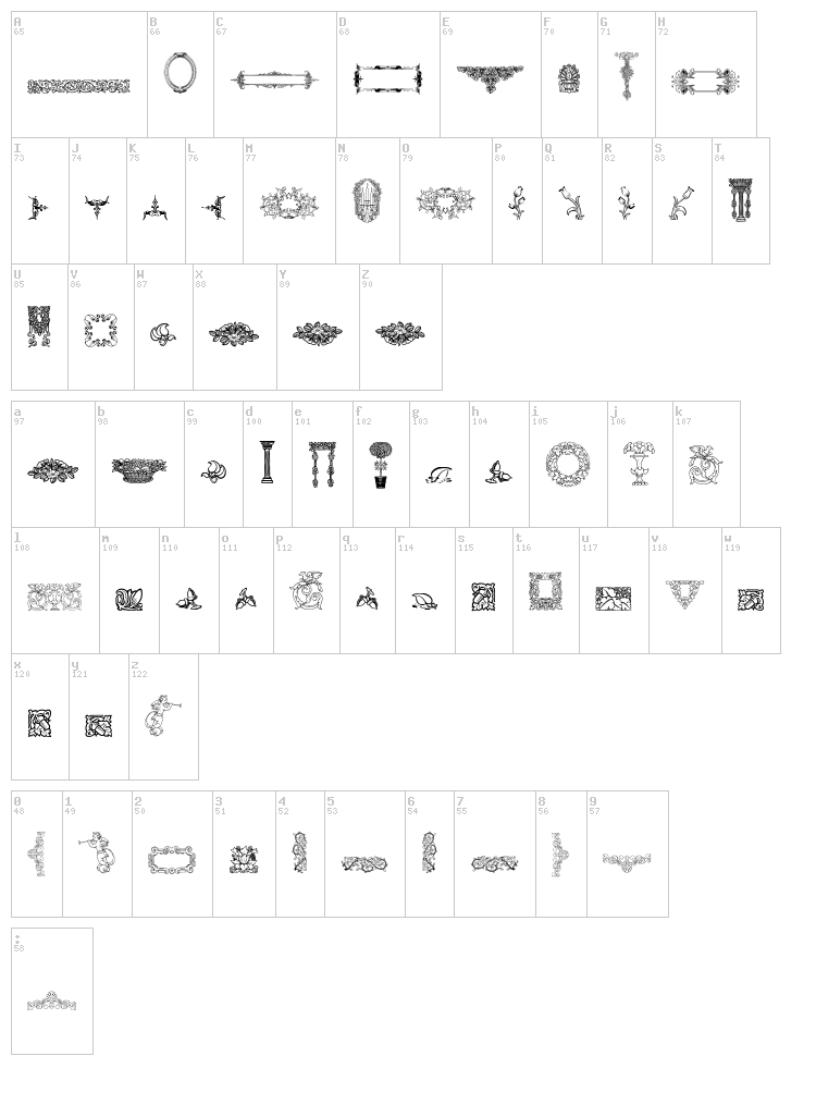 Mortised Ornaments Free Two font map